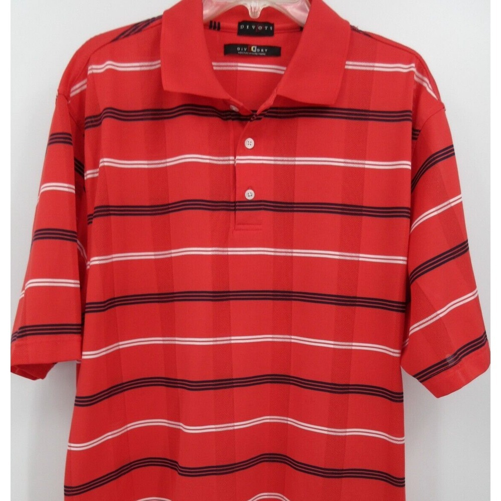 DIVOTS DIV DRY‎ GOLF POLO SHIRT Men's XL Coral/Navy Blue THE CLUB AT EDGEWATER